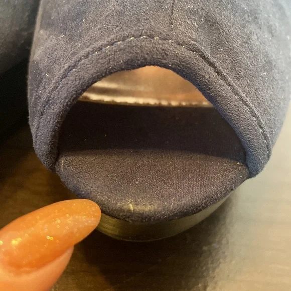 New Bakers Katlyn Navy Suede Peeptoe Booties Size 6 - Picture 5 of 12